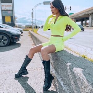 Brand New Women Green Neon Biker Short for Festival